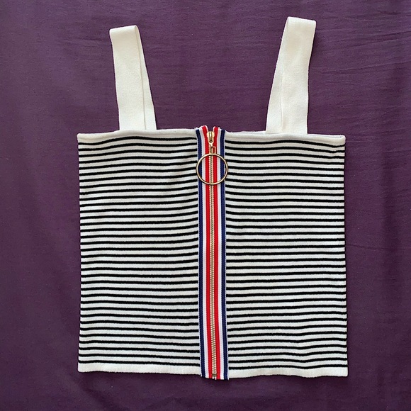 Chiwawameme Striped Zip Up Tank Top - Picture 1 of 7